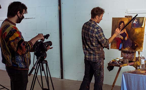 Oisín Power filming Jacob Gourley doing an oil painting